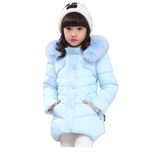 (Blue, 9-10Years) Kids Girls Winter Jacket Fur Hooded Coat Warm UK