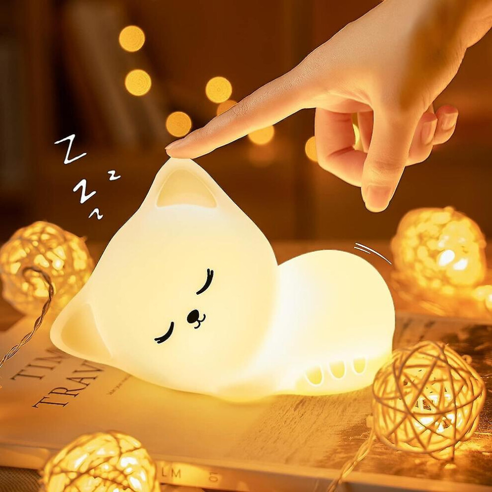 Night Light For Kids Lamp Cat Lamp, 16 Colors tap silicone Cute Night Light For Kids Night Light, Usb Rechargeable Cordless Night Lights