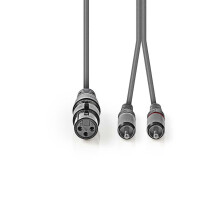 Symmetrisches Audiokabel | XLR 3-polige Buchse | 2x RCA-Stecker | Vernickelt | 1,50 m | Rund | PVC | Dunkelgrau | Papphülle