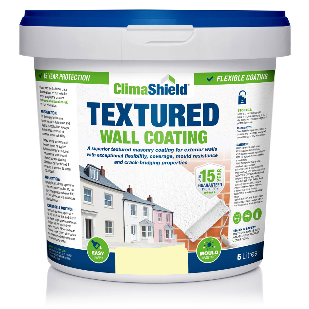 (5 Litres, Devon Cream) Smartseal Wall Coating Textured, Waterproof 15 years, Brickwork, Stone, Concrete and Render, Breathable