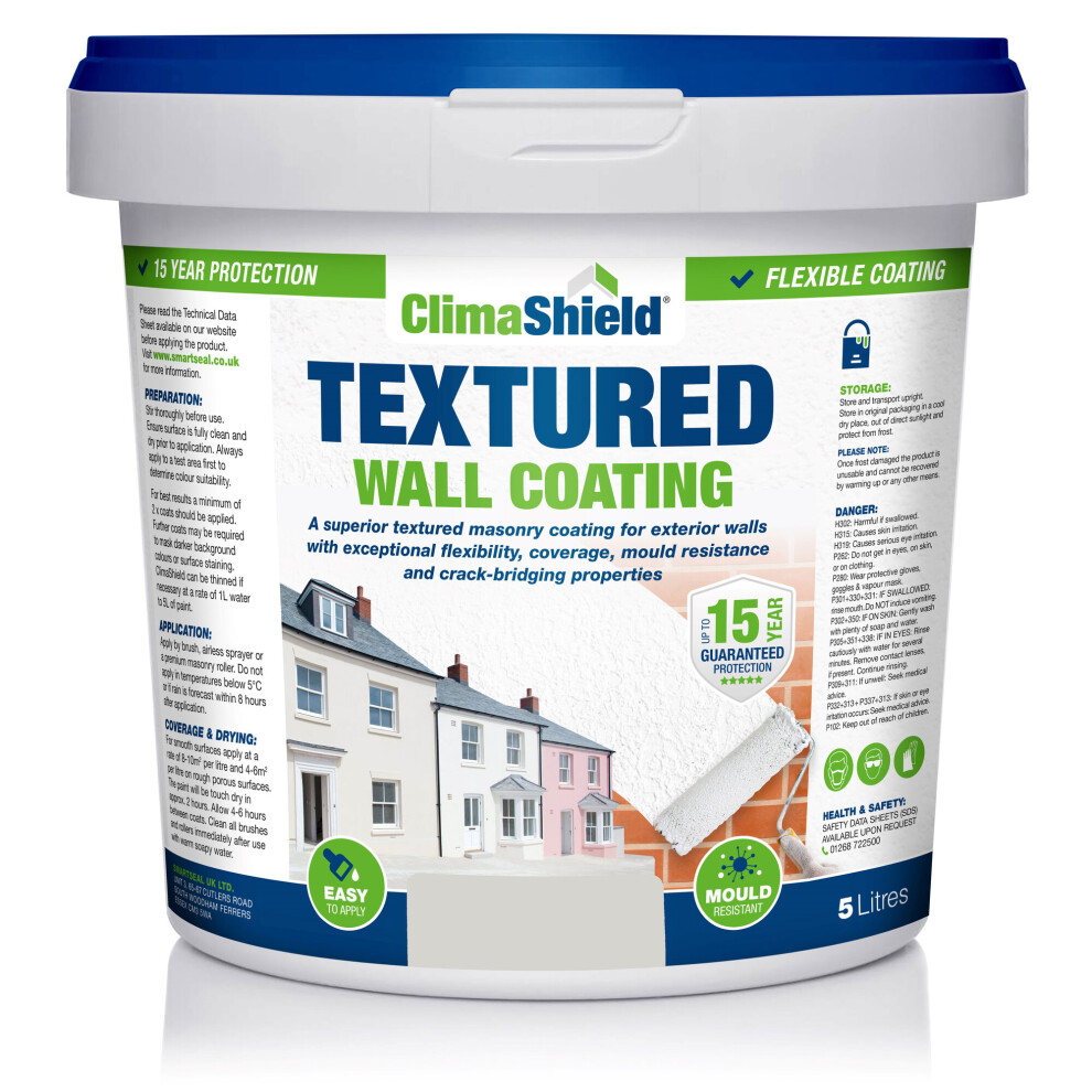 (5 Litres, Wessex Stone) Smartseal Wall Coating Textured, Waterproof 15 years, Brickwork, Stone, Concrete and Render, Breathable