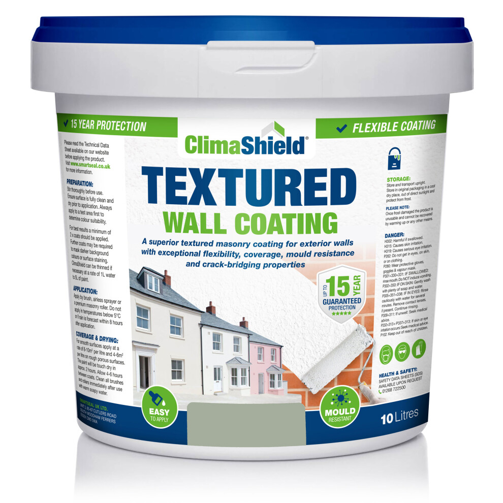 (10 Litres, Natural Olive) Smartseal Wall Coating Textured, Waterproof 15 years, Brickwork, Stone, Concrete and Render, Breathable