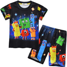 (8-9Years) Numberblocks Kids Boys Girls Outfit Set Cartoon 3d Printed Pajamas T-shirt Tops Shorts Set Sleepwear