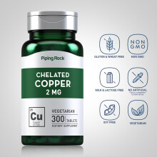PIPING ROCK Chelated Copper (Chelate), 2 mg, 300 VEGETARIAN Tablets