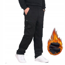 (black, 2xl) Winter Men's Thick Fleece Thermal Pants Pocket Casual Trousers