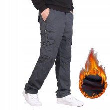 (grey, l) Winter Men's Thick Fleece Thermal Pants Pocket Casual Trousers