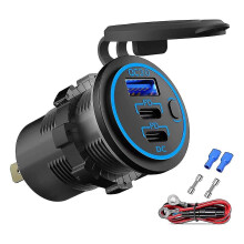 12v Usb Car Charger Adapter Dual Pd Usb-c Car Usb Port Socket With Power Switch, Fast Charge For Ca