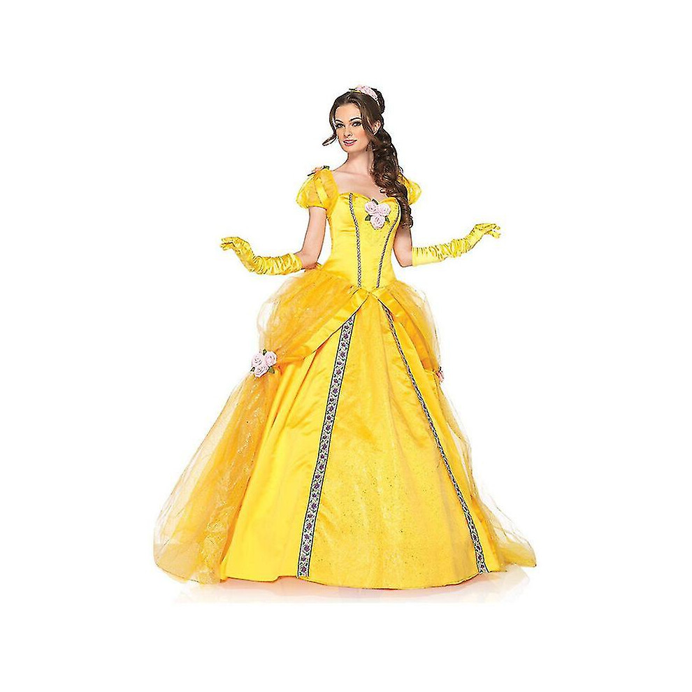 (Dress AND Gloves, M) Halloween Costume Belle Princess Dress Adult Beauty And Beast Anime Belle Dress Cosplay Performance Women Birthday Gifts