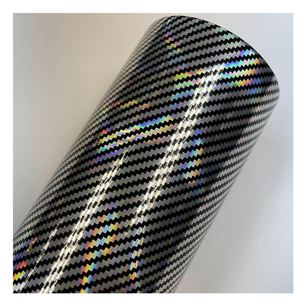 (, 30Cm X 152Cm) Holographic Rainbow Carbon Fiber Vinyl Wrap Film Bubble Free Air Release Car Wrap Vinyl Automotive Diy Decals Silver/Red 5413367653669