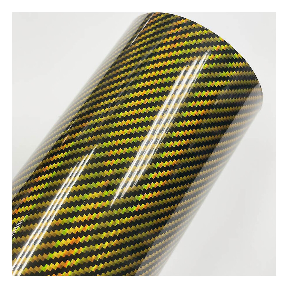 (, 50Cm X 152Cm) Holographic Rainbow Carbon Fiber Vinyl Wrap Film Bubble Free Air Release Car Wrap Vinyl Automotive Diy Decals Gold/Red 5413367653744
