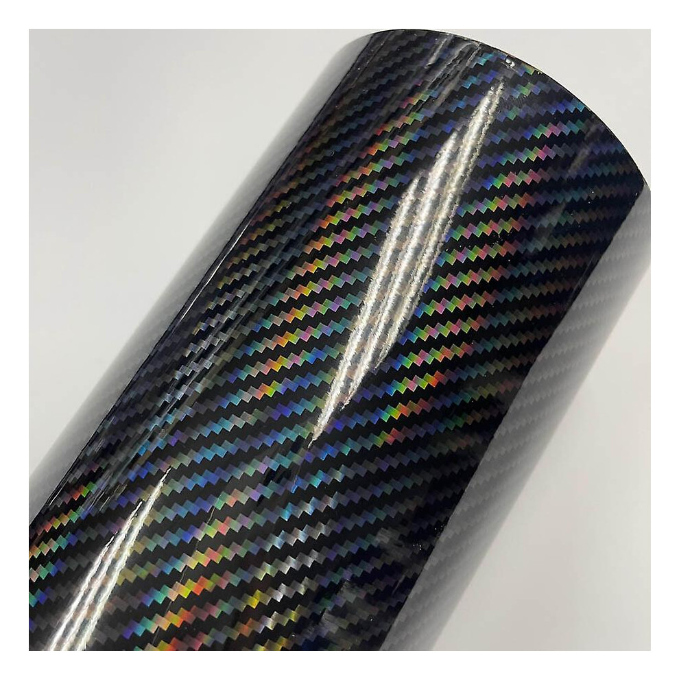 (, 30Cm X 152Cm) Holographic Rainbow Carbon Fiber Vinyl Wrap Film Bubble Free Air Release Car Wrap Vinyl Automotive Diy Decals Black/Red 5413367653805