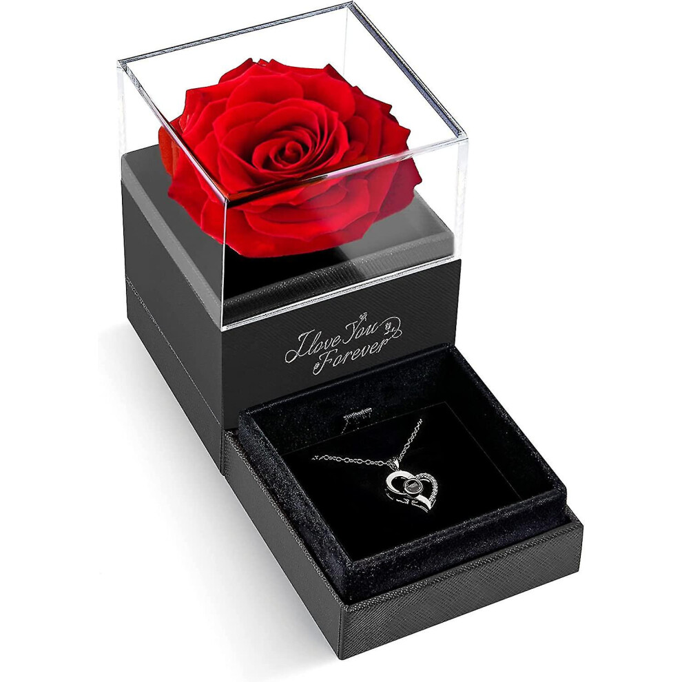 I Love You Necklace With Red Rose - Romantic Gifts For Her Wife Girlfriend On Anniversary Valentine's Day Birthday Gifts For Women Mom