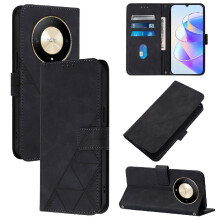 (Black) Case for Honor Magic 6 Lite 5g Flip Folio Book Protective Credit Card Holder Pu Leather Wallet Cover