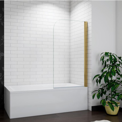 AICA Brushed Gold Pivot Frameless Bath Shower Screen Easyclean