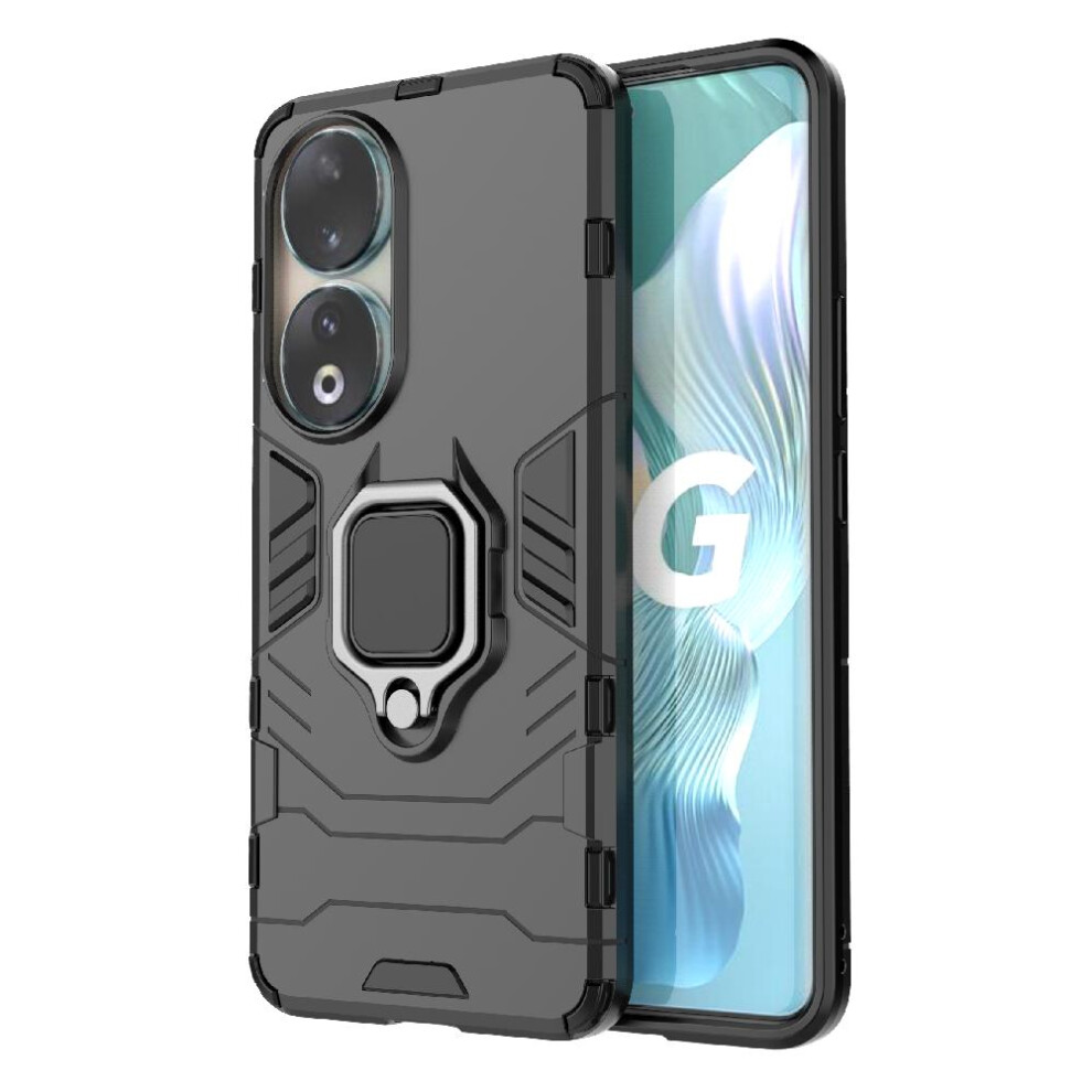 (Black) Case For Honor 90 5G Shockproof Cover Kickstand Military Drop Protection 360Rotating Ring Black 764762724832