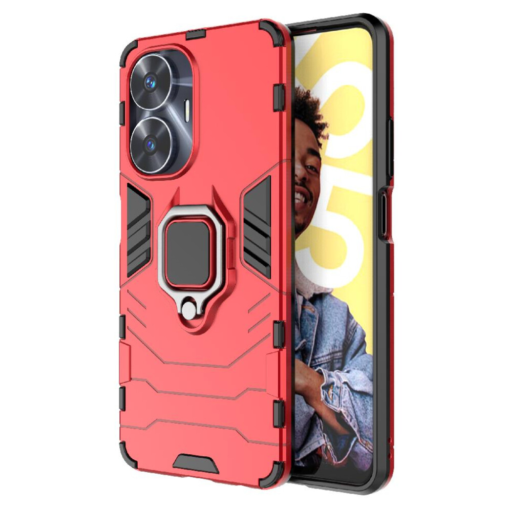 (Red) Case For Realme C55 Kickstand 360Rotating Ring Military Drop Protection Shockproof Cover Red 764762724870