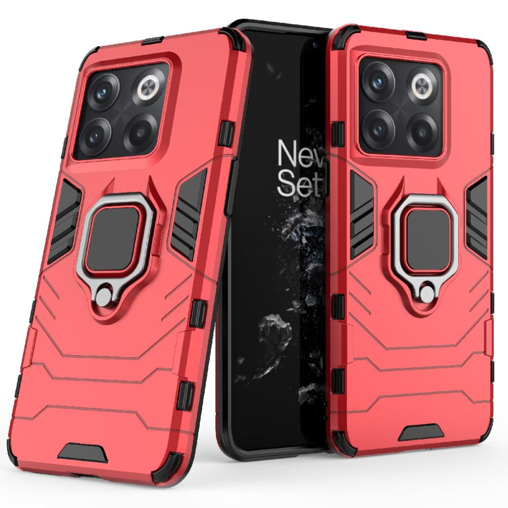 (Red) Case For Oneplus 10T 5G 360Rotating Ring Shockproof Cover Military Drop Protection Kickstand Red 764762725143