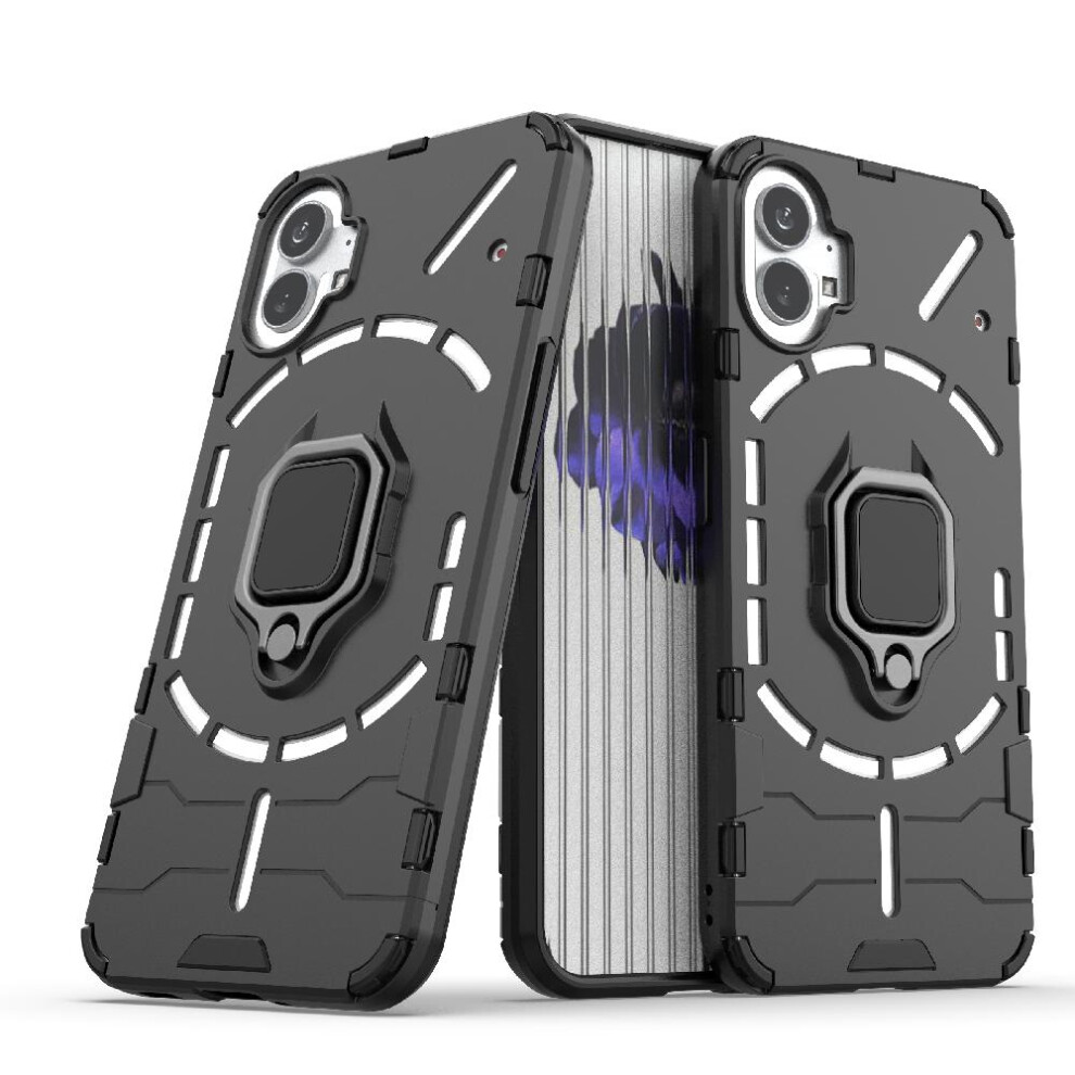 (Black) Case For Nothing Phone 1 Shockproof Cover 360Rotating Ring Military Drop Protection Kickstand Black 764762725198