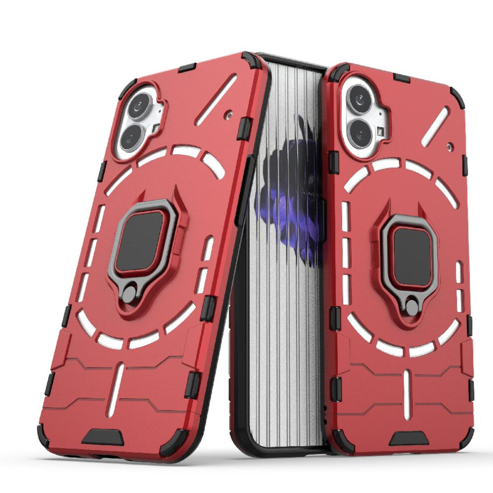 (Red) Case For Nothing Phone 1 Shockproof Cover 360Rotating Ring Military Drop Protection Kickstand Red 764762725204