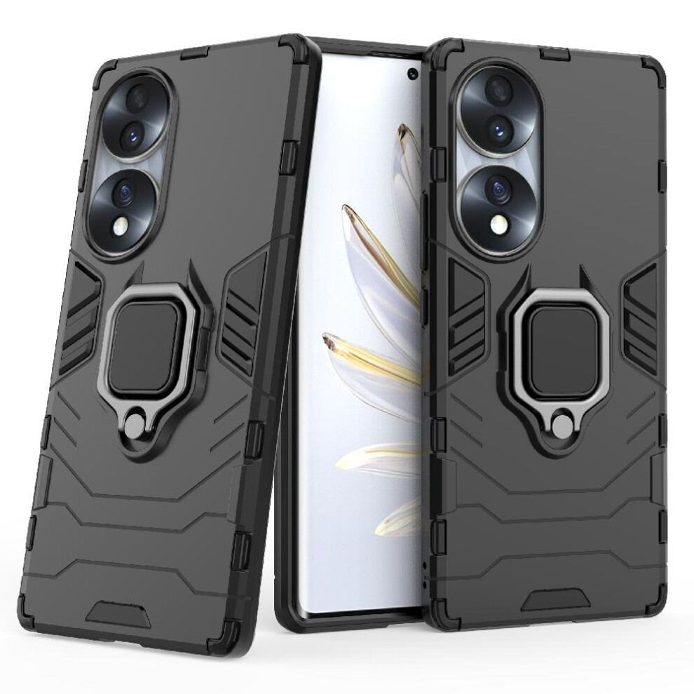 (Black) Case For Honor 70 5G Shockproof Cover Kickstand Military Drop Protection 360Rotating Ring Black 764762725259