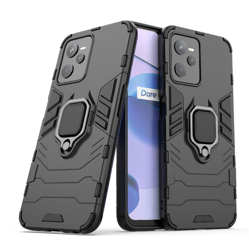 (Black) Case For Realme C35 Military Drop Protection 360Rotating Ring Kickstand Shockproof Cover Black 764762725525