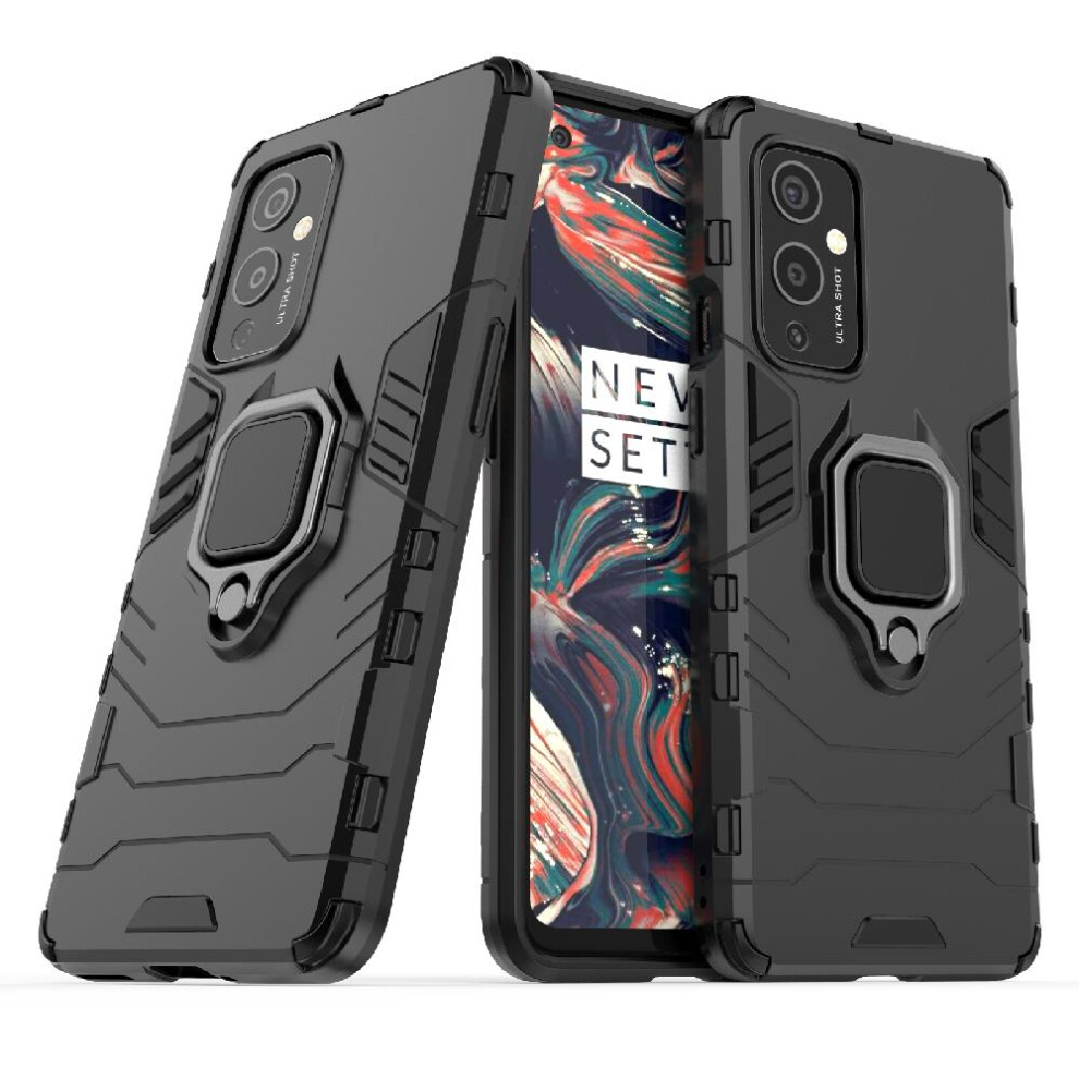 (Black) Case For Oneplus 9 Shockproof Cover 360Rotating Ring Kickstand Military Drop Protection Black 764762725761