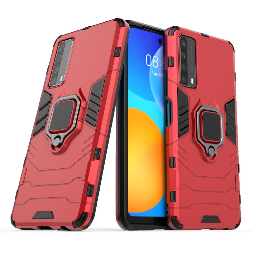 (Red) Case For Huawei P Smart 2021 360Rotating Ring Kickstand Military Drop Protection Shockproof Cover Red 764762725839