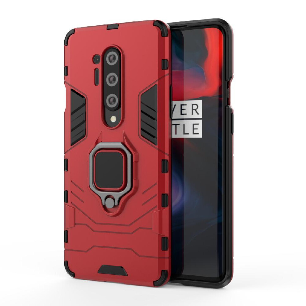 (Red) Case For Oneplus 8 360Rotating Ring Military Drop Protection Kickstand Shockproof Cover Red 764762726010
