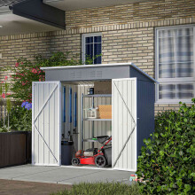 (4X6FT, Grey) BIRCHTREE Garden Shed Strong Metal Pent Roof Outdoor Storage Free Foundation New