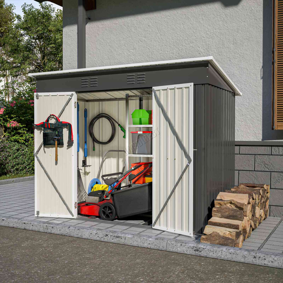 (4X8FT, Anthracite) BIRCHTREE Garden Shed Strong Metal Pent Roof Outdoor Storage Free Foundation New
