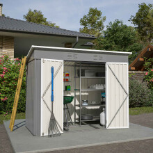 (4X8FT, Grey) BIRCHTREE Garden Shed Strong Metal Pent Roof Outdoor Storage Free Foundation New