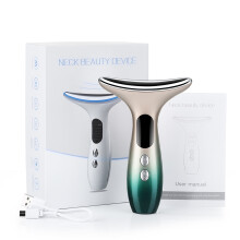 (Green) EMS Neck Beauty DeviceMicro-current Blue Red Purple Light Firm and Rejuvenating Skin Ion Importer Facial Lifting for Line