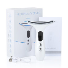 (WHITE) EMS Neck Beauty DeviceMicro-current Blue Red Purple Light Firm and Rejuvenating Skin Ion Importer Facial Lifting for Line