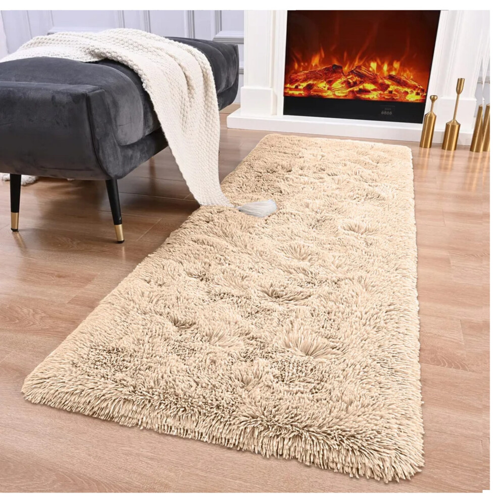 (80cm x 150cm (2ft 8" x 5ft)- Large Runner, Beige Shaggy Rugs) Non-Slip Runner Rugs Shaggy Rug Living Room Carpet