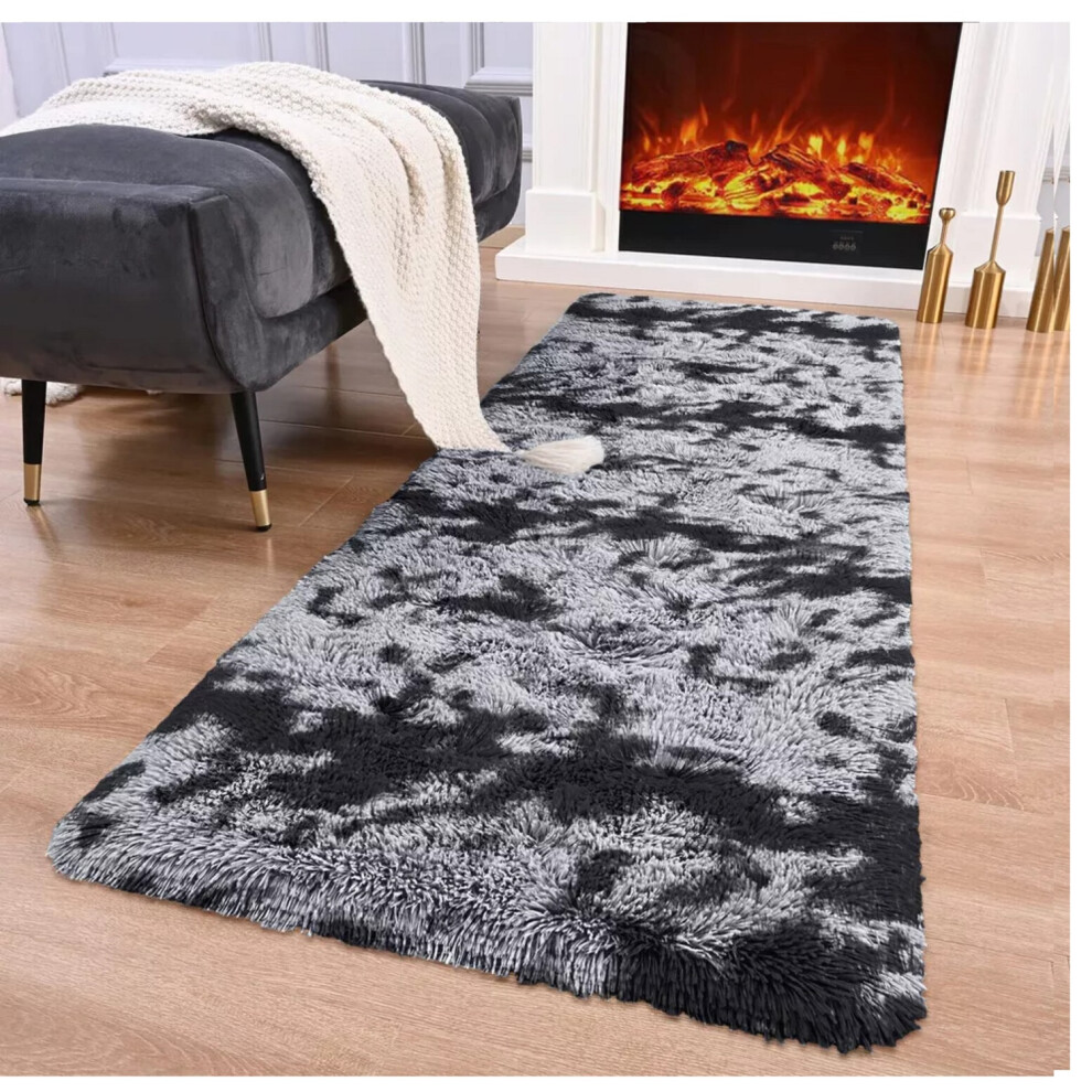 ( 60cm x 220cm (2ft x 7ft 7")- Runner , Dark Grey/ Charcoal Shaggy Rugs) Non-Slip Runner Rugs Shaggy Rug Living Room Carpet