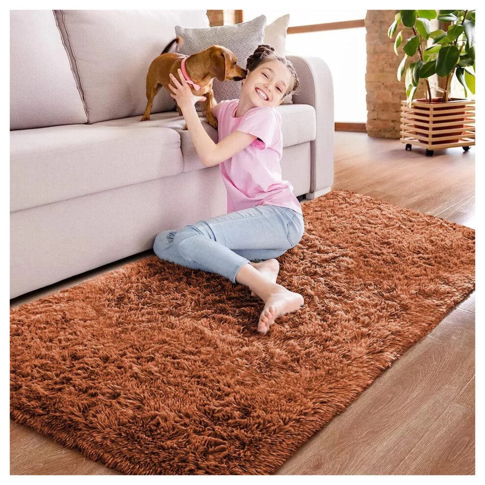 ( 60cm x 220cm (2ft x 7ft 7")- Runner , Orange Shaggy Rugs) Non-Slip Runner Rugs Shaggy Rug Living Room Carpet