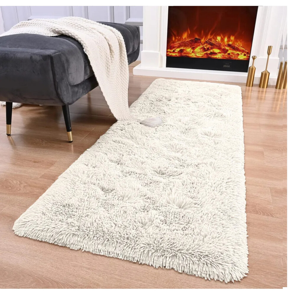 (80cm x 150cm (2ft 8" x 5ft)- Large Runner, Cream Shaggy Rugs) Non-Slip Runner Rugs Shaggy Rug Living Room Carpet