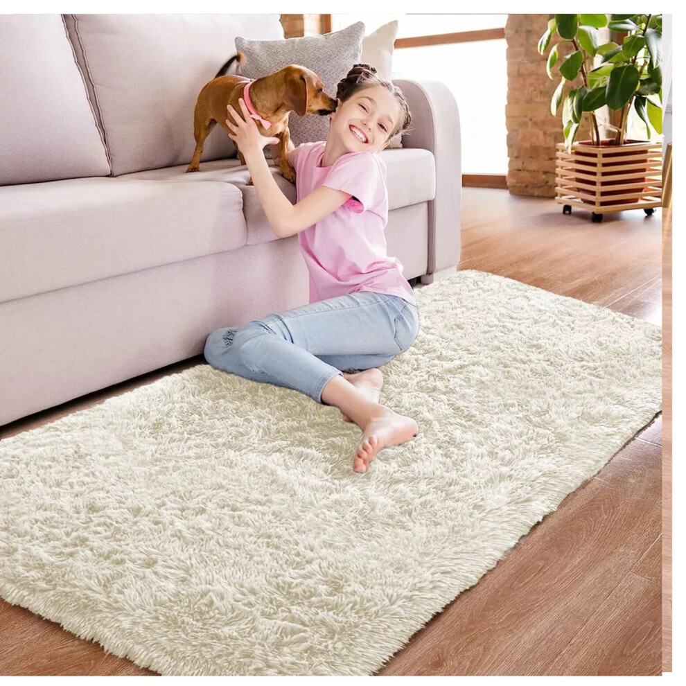 ( 60cm x 220cm (2ft x 7ft 7")- Runner , Cream Shaggy Rugs) Non-Slip Runner Rugs Shaggy Rug Living Room Carpet