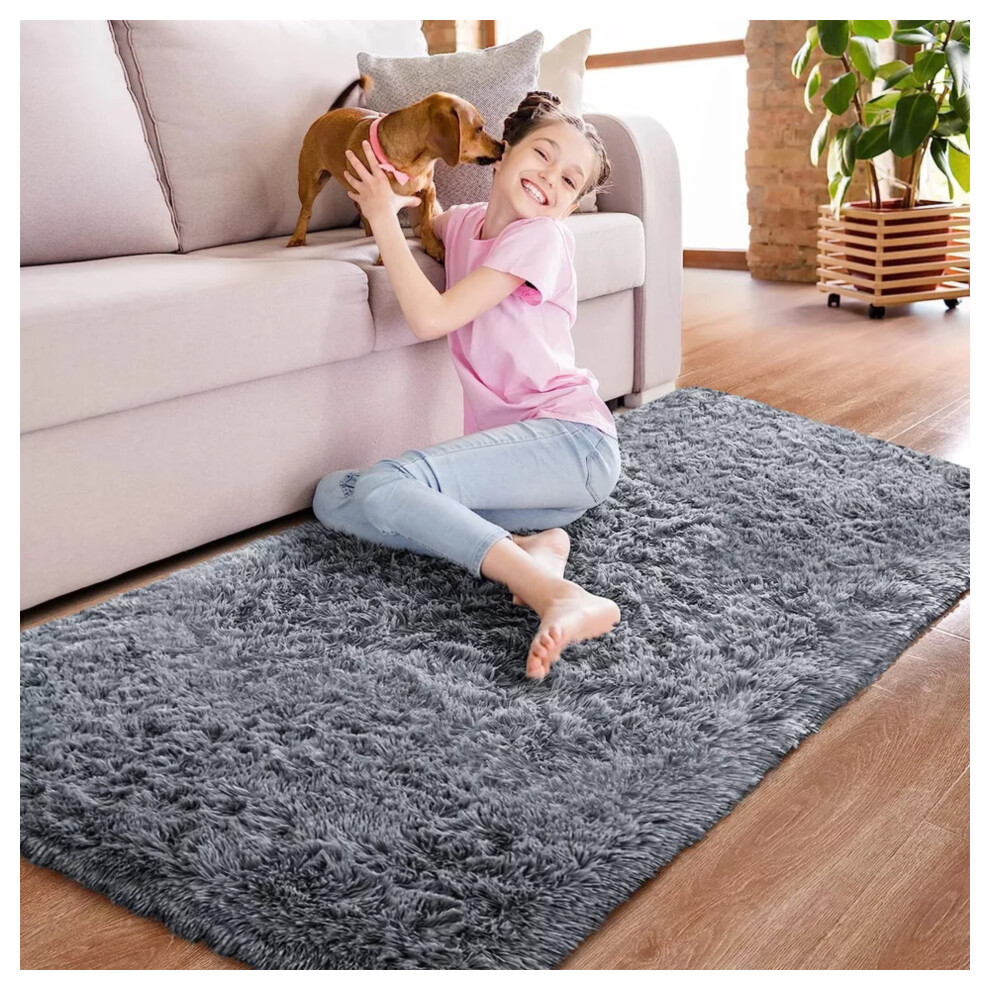 ( 60cm x 220cm (2ft x 7ft 7")- Runner , Light Grey/ Silver Shaggy Rugs) Non-Slip Runner Rugs Shaggy Rug Living Room Carpet