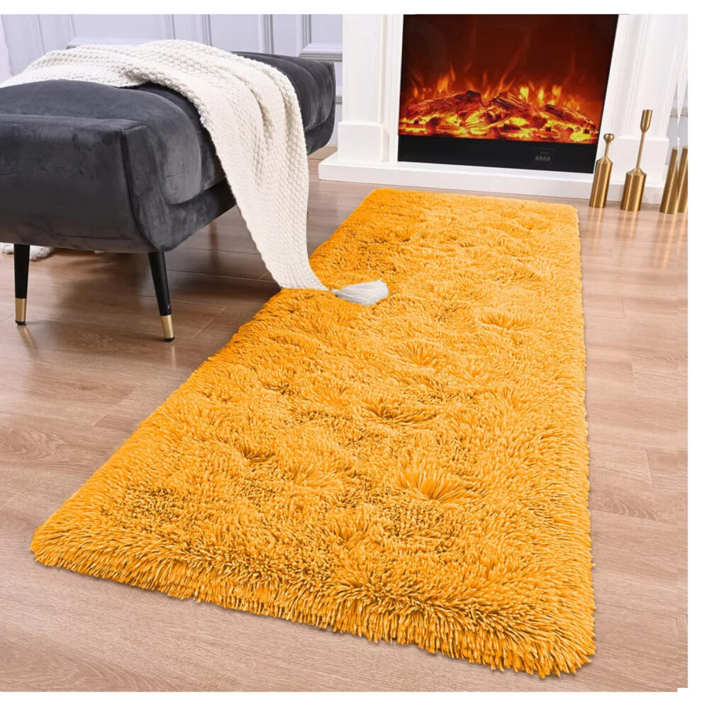 (80cm x 150cm (2ft 8" x 5ft)- Large Runner, Yellow/ Ochre Shaggy Rugs) Non-Slip Runner Rugs Shaggy Rug Living Room Carpet