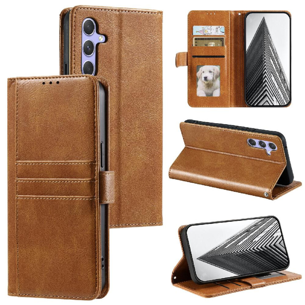 (Brown) Flip Case For Samsung Galaxy A34 5G Pu Leather Wallet Kickstand 6 Card Slots Brown 764762730208