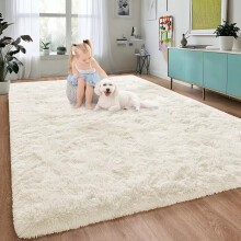 (Cream, 200 x 290 cm (6ft 7" x 9ft 6")) Thick Shaggy Rugs Living Room Indoor Outdoor Area Rugs Non Slip Runner Rugs