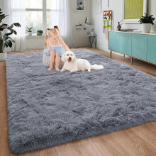 (Grey, 160 x 230 cm (5ft 4" x 7ft 8")) Thick Shaggy Rugs Living Room Indoor Outdoor Area Rugs Non Slip Runner Rugs