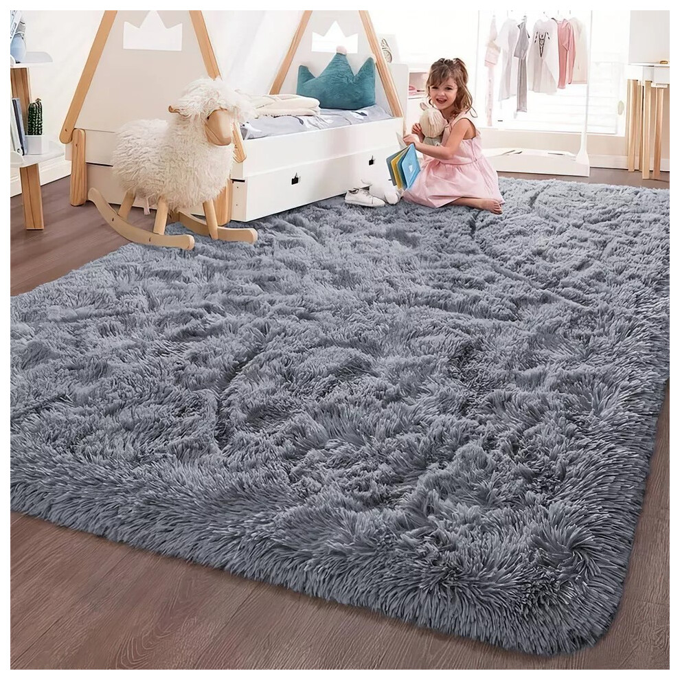 (Grey, 200 x 290 cm (6ft 7" x 9ft 6")) Thick Shaggy Rugs Living Room Indoor Outdoor Area Rugs Non Slip Runner Rugs