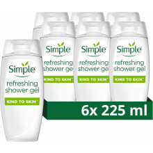 Simple Refreshing Shower Gel body wash with natural cucumber extract for dry skin 6x 225 ml
