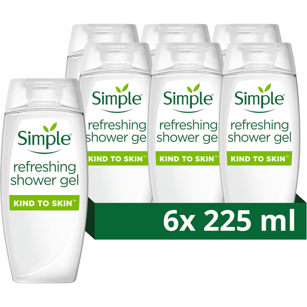 Simple Refreshing Shower Gel body wash with natural cucumber extract for dry skin 6x 225 ml