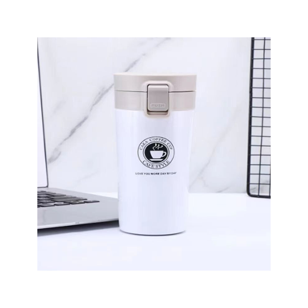 (Coffee White) Insulated Travel Coffee Mug Cup Thermal Stainless Steel Flask Vacuum Thermos