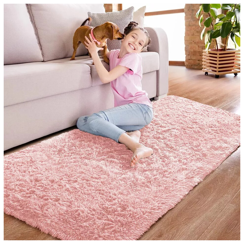 (Pink, 60cm x 220cm (2ft x 7ft 3")_Runner) Thick Shaggy Rugs Living Room Indoor Outdoor Area Rugs Non Slip Runner Rugs