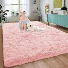 (Pink, 160 x 230 cm (5ft 4" x 7ft 8")) Thick Shaggy Rugs Living Room Indoor Outdoor Area Rugs Non Slip Runner Rugs