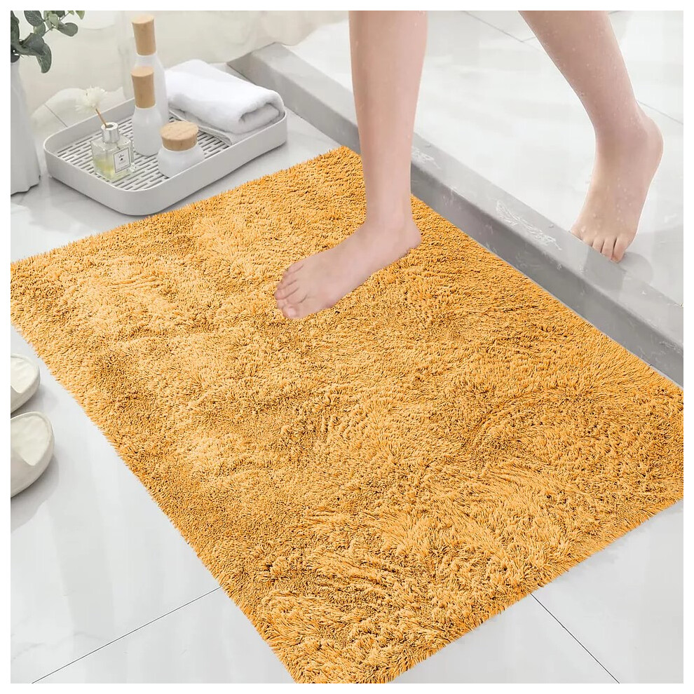 (Ochre Yellow, 50cm x 80 cm (1 ft 6 in x 2 ft 6 in)_ Small Bath Mat) Thick Shaggy Rugs Living Room Indoor Outdoor Area Rugs Non Slip Runner Rugs